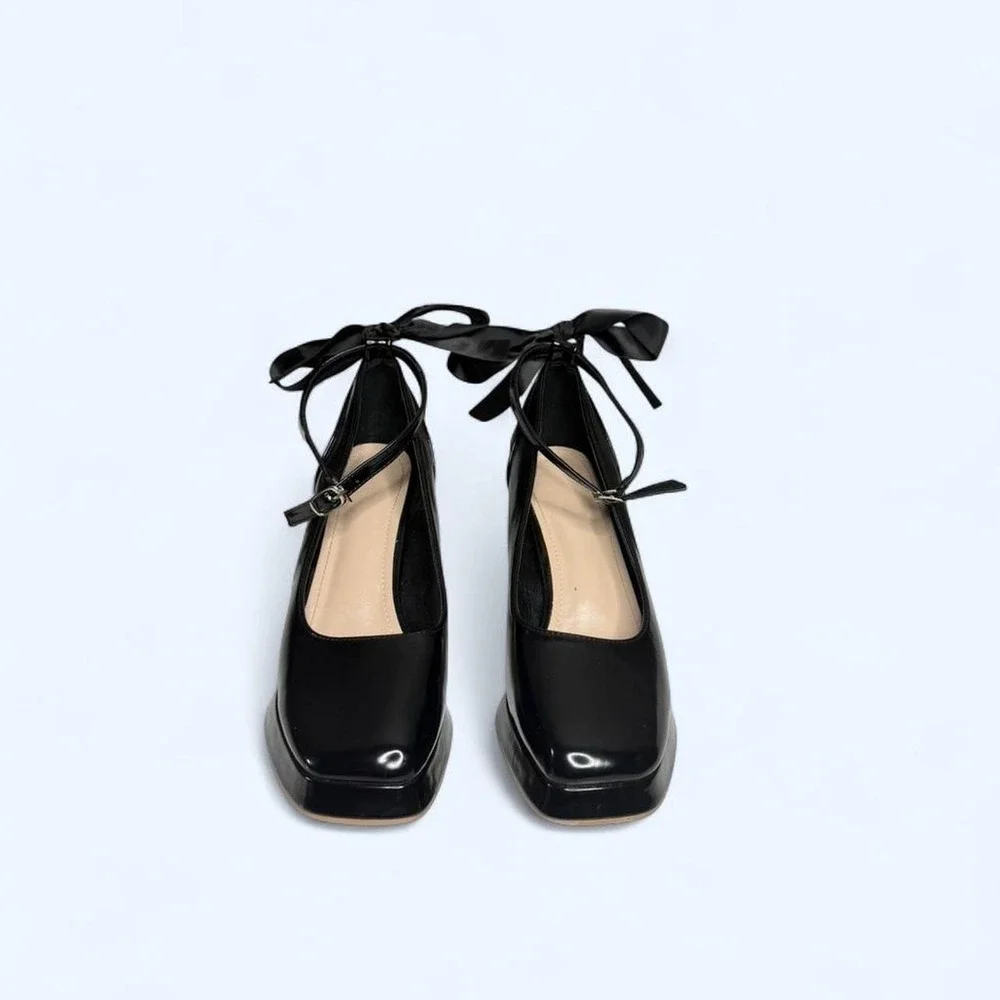Black Patent Mary Jane Heels w/ Bow Gothic Dark Academia